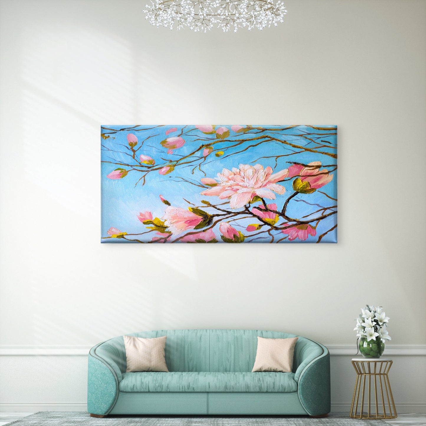 Pink Magnolia Blossom Art Wall Art Canvas Office Home Room Framed 120x60cm
