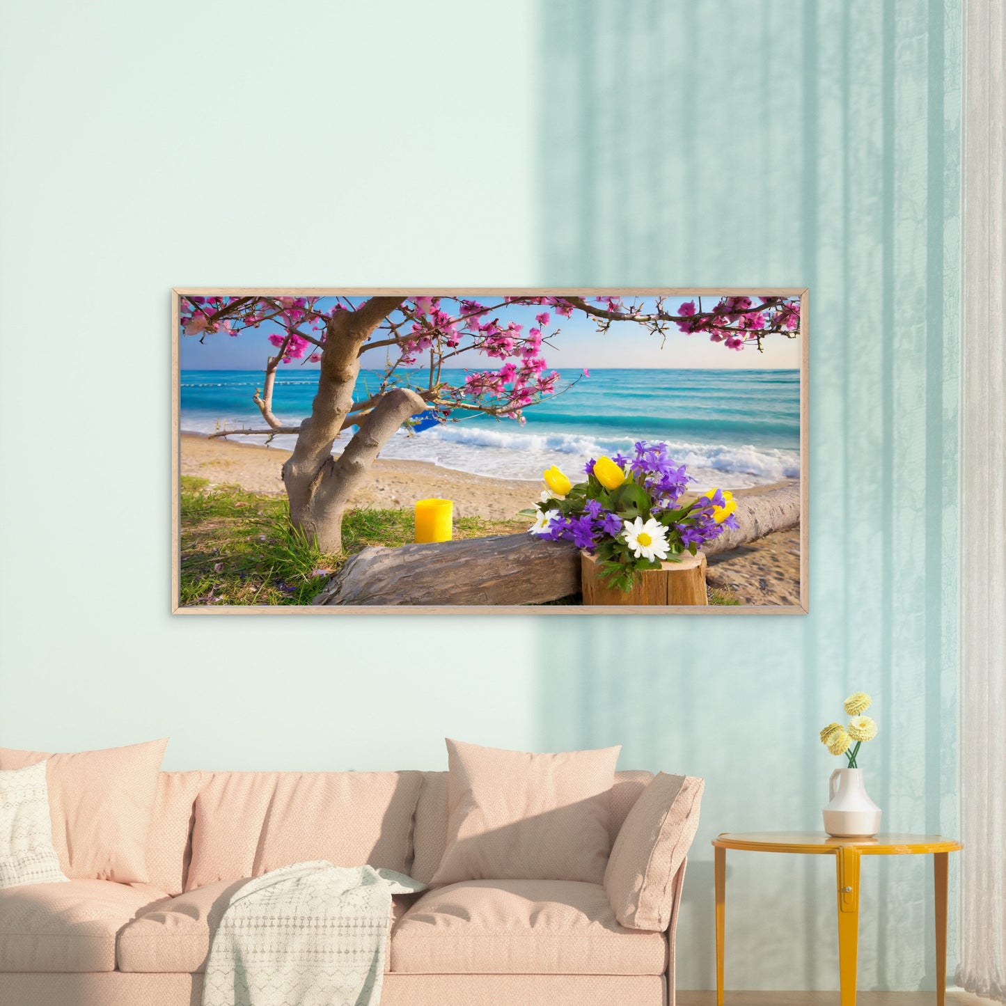 Seaside Spring Floral Beauty Wall Art Canvas Office Home Room Framed 120x60cm