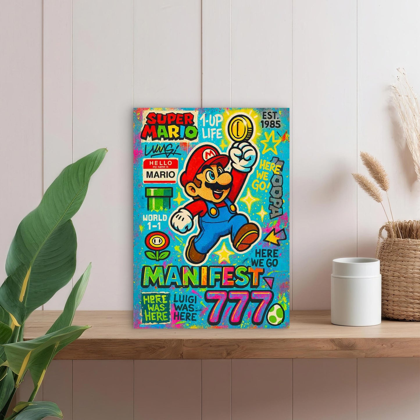 Graffiti Game Character Bouncing High 40x60cm Metal Print Ready to Hang