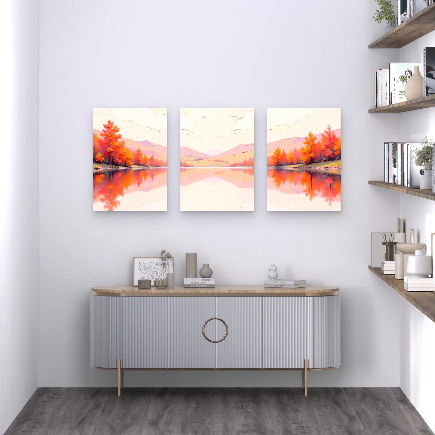 3pcs Soft Landscape Illustration Background Metal Print Ready to Hang Art