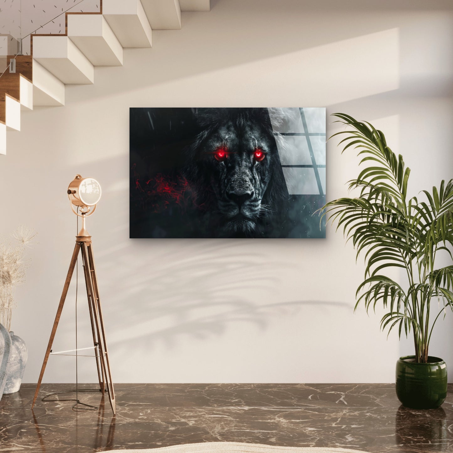 Dark Evil Lion Glowing Red Eyes Acrylic Glass Printing Wall Art Australian Made Quality