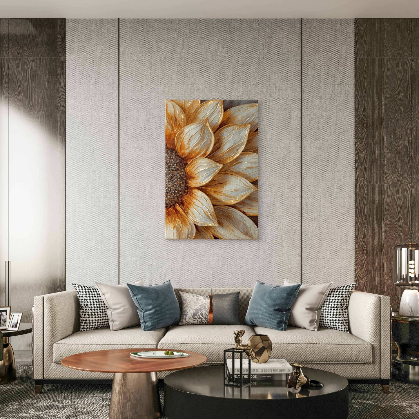 Bo Boho Gold Sunflower Rustic Textured Art 40x60cm Metal Print Ready to Hang