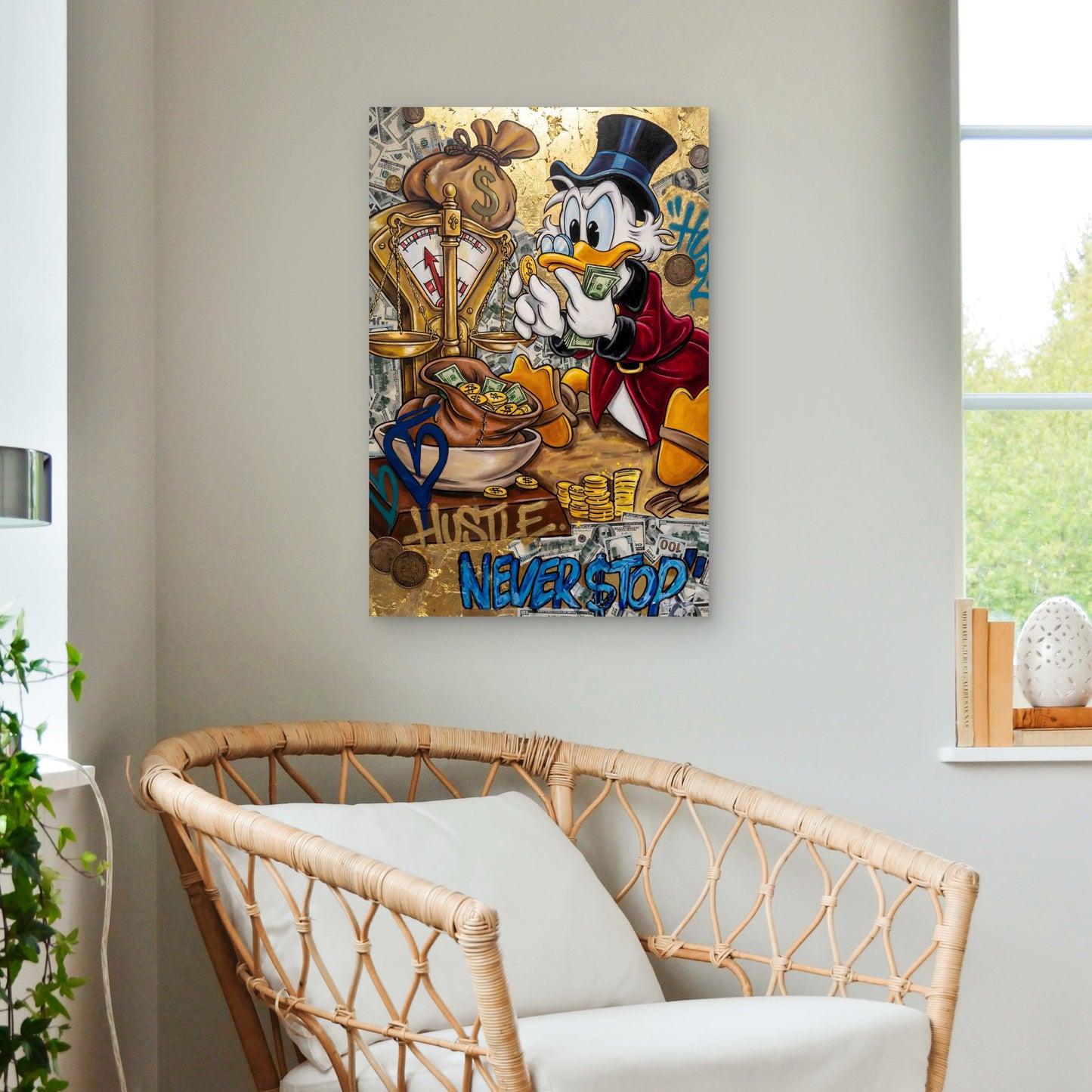 Duck Top Hat Money Scales Gold Leaf 40x60cm Metal Print Ready to Hang