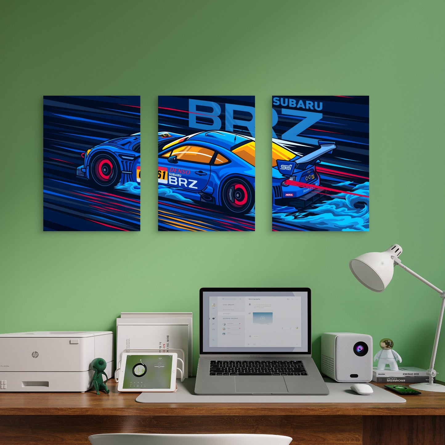 3pcs Indigo Cyberpunk Circuit Racing Metal Print Ready to Hang Art