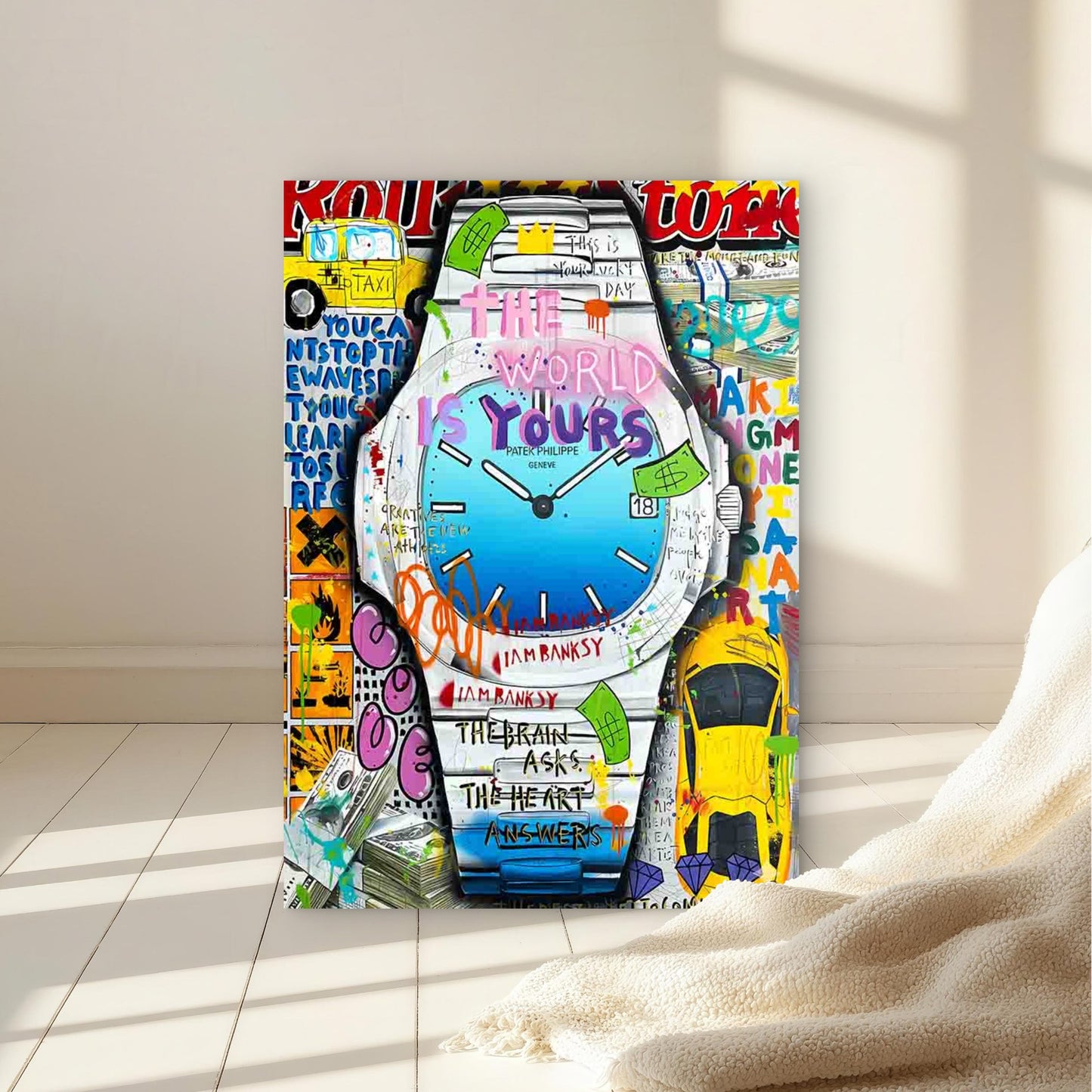 Graffiti Luxury Wristwatch Ticking Loudly 40x60cm Metal Print Ready to Hang