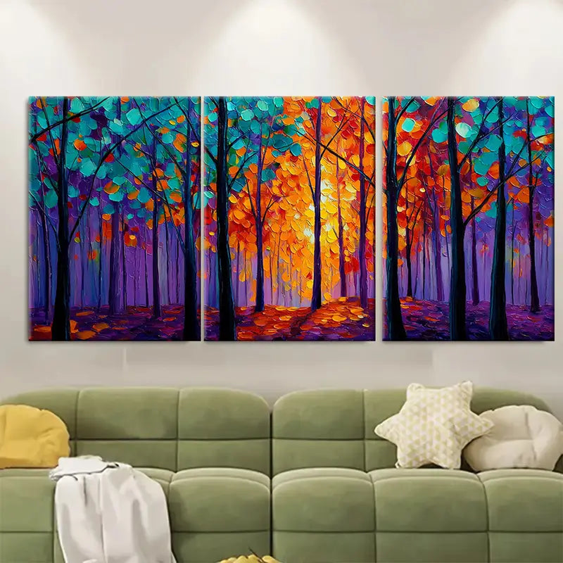 3pcs Vibrant Autumn Forest Sunset Landscape Wall Art Set Canvas Framed 50x70cm - High Quality Print 100% Australian Made Wall Canvas Ready to Hang