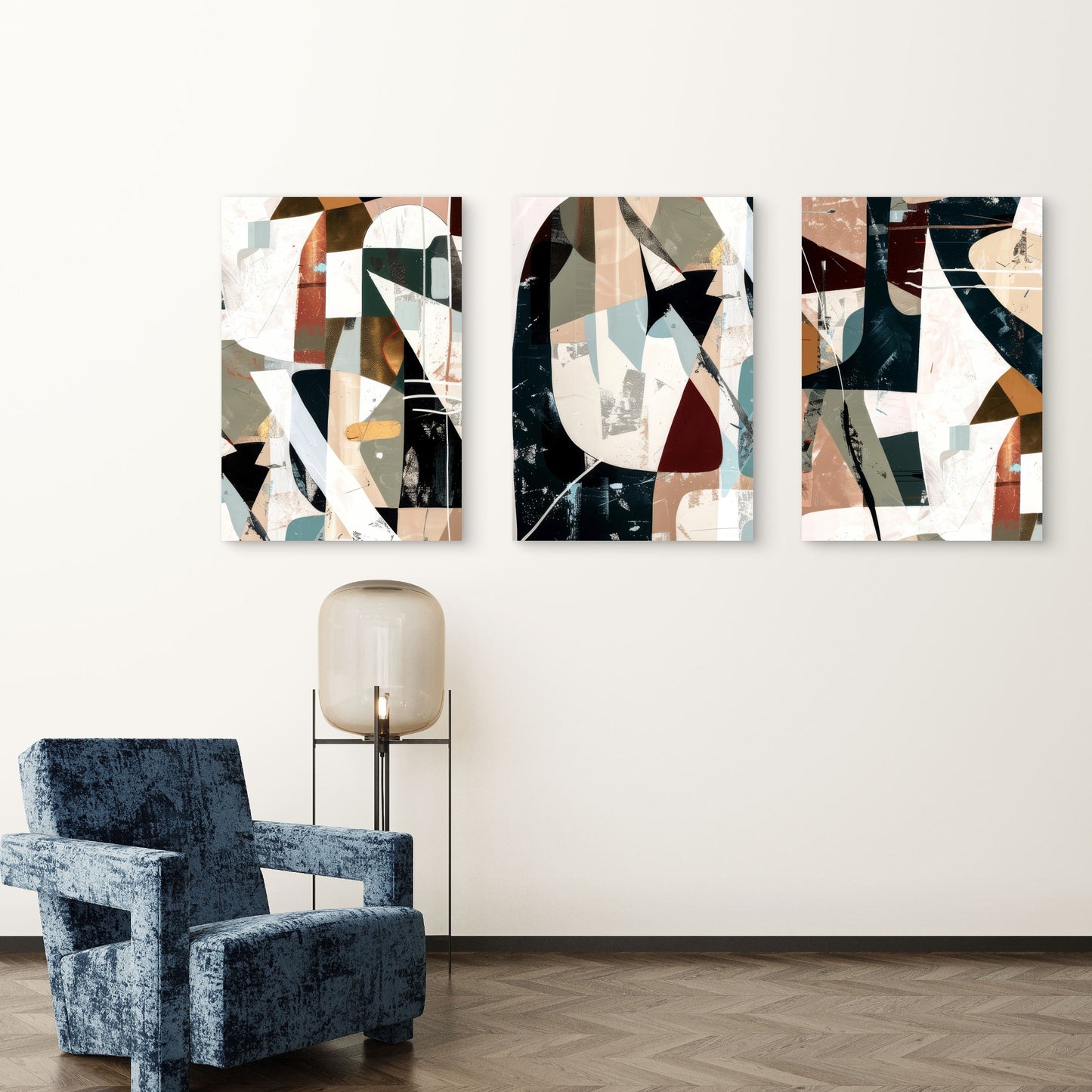 3pcs Sage Blush Geometric Abstract Modern Wall Art Set Canvas Framed 60x90cm - High Quality Print 100% Australian Made Wall Canvas Ready to Hang