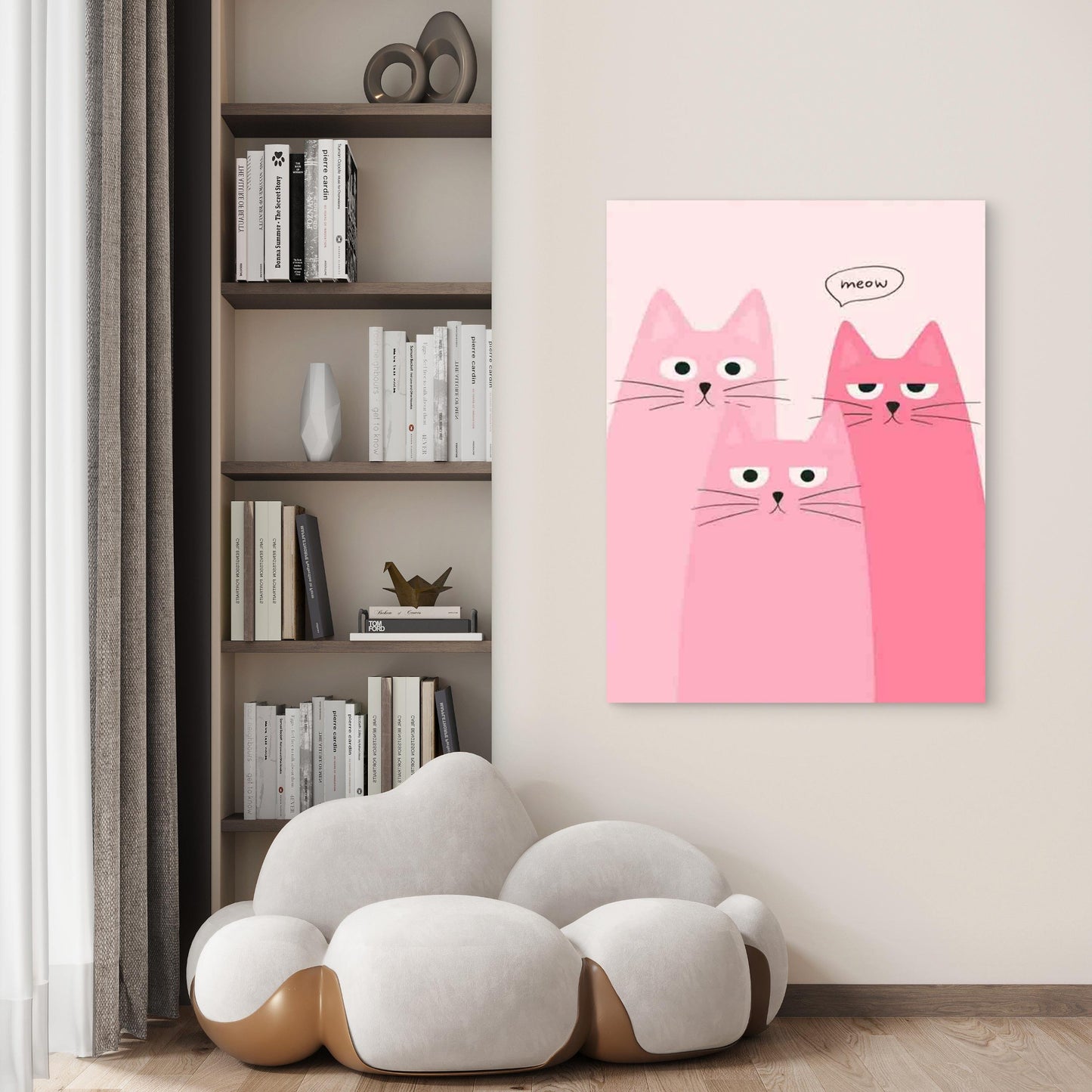 Adorable Pink Cat Family 40x60cm Metal Print Ready to Hang