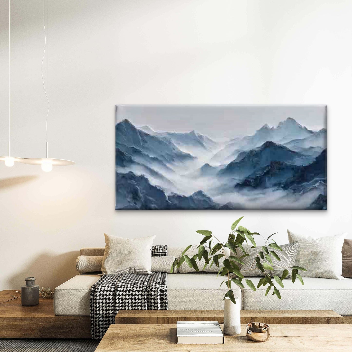 Misty Blue Mountain Landscape Wall Art Canvas Office Home Room Framed 120x60cm - Bella Home Decor