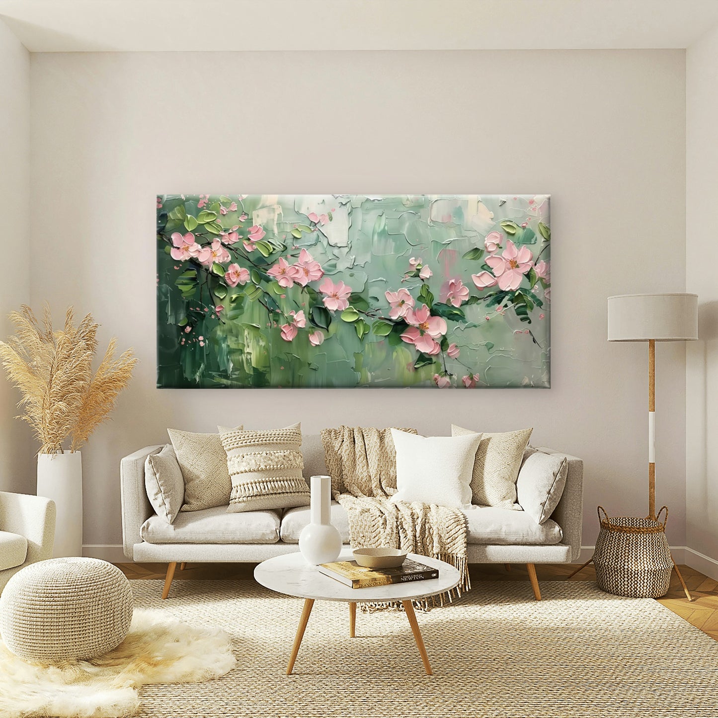 Blossom And Green Leaves Wall Art Canvas Office Home Room Framed 120x60cm