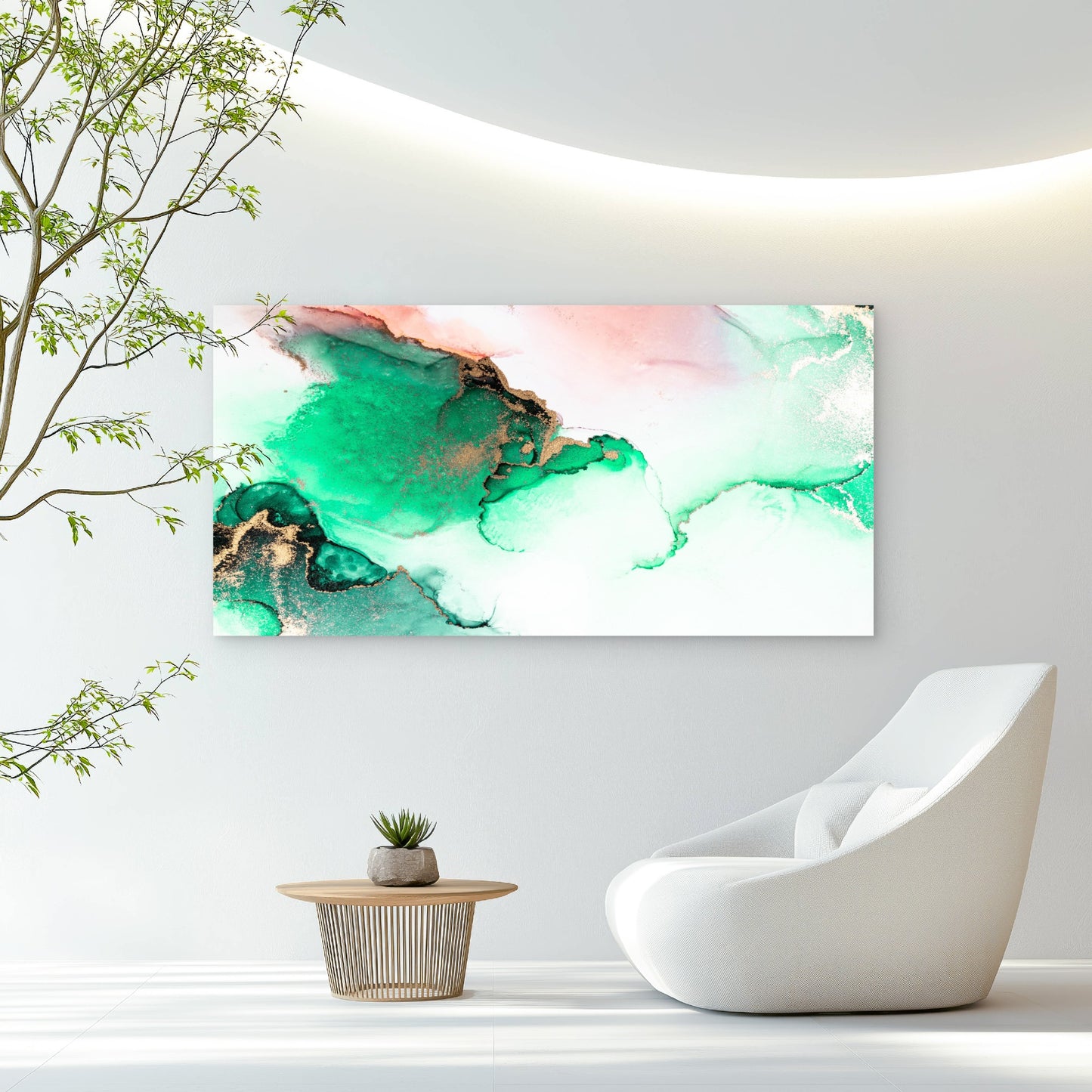 Jade Currents Golden Mist Wall Art Canvas Office Home Room Framed 120x60cm - Bella Home Decor