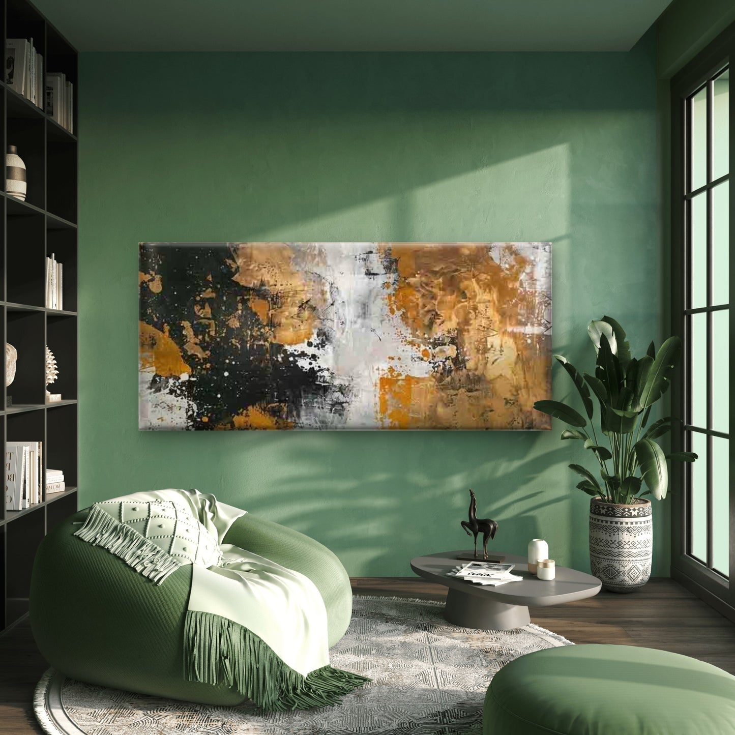 Abstract Black White Golden Wall Art Canvas Office Home Room Framed 120x60cm - Bella Home Decor