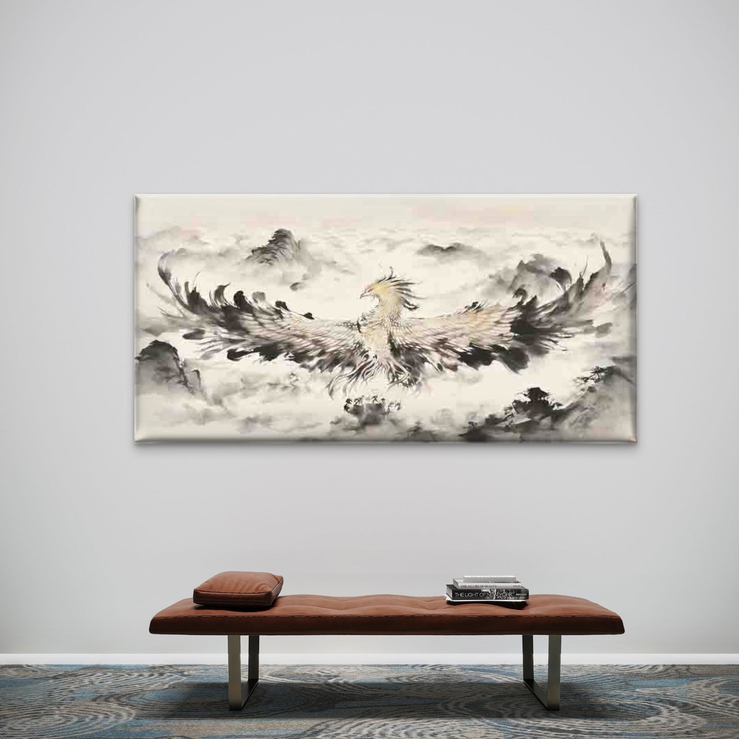 Phoenix Flying Over Mountains Wall Art Canvas Office Home Room Framed 120x60cm