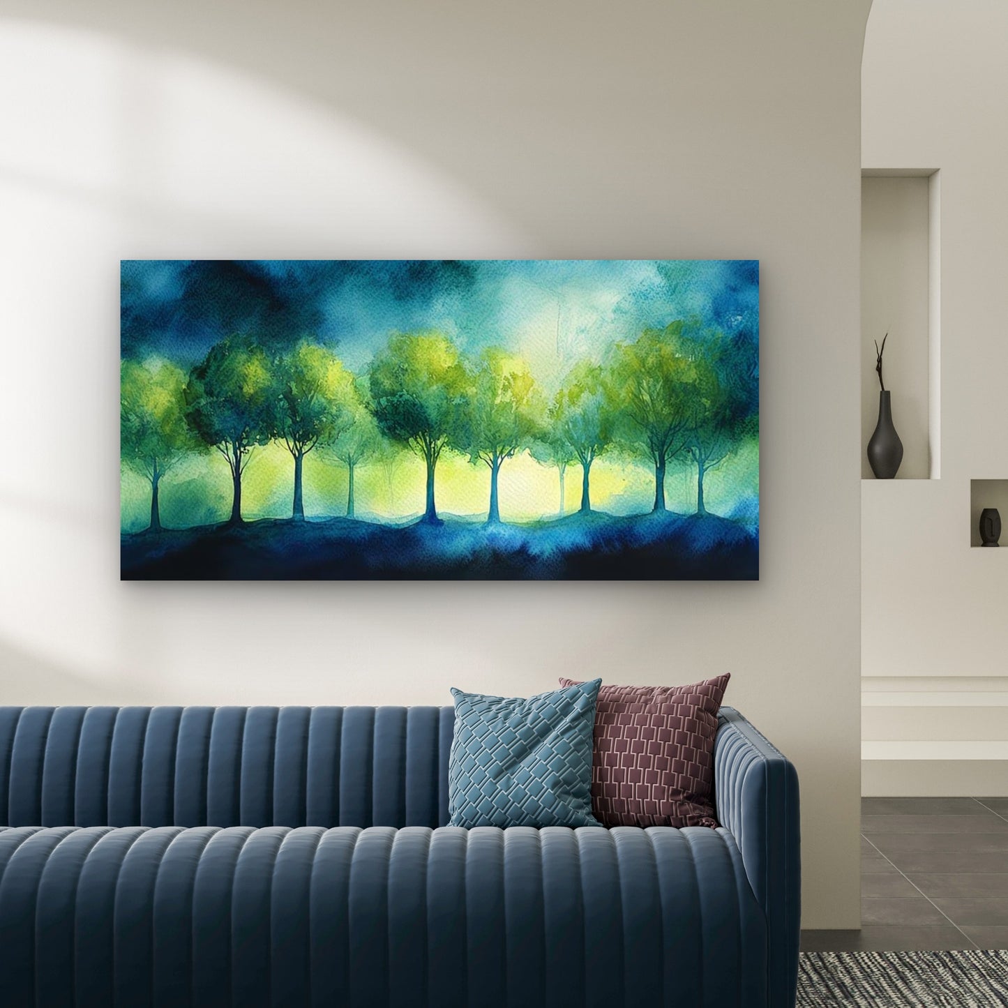 Watercolor Forest Trees Nature Wall Art Canvas Office Home Room Framed 120x60cm - Bella Home Decor