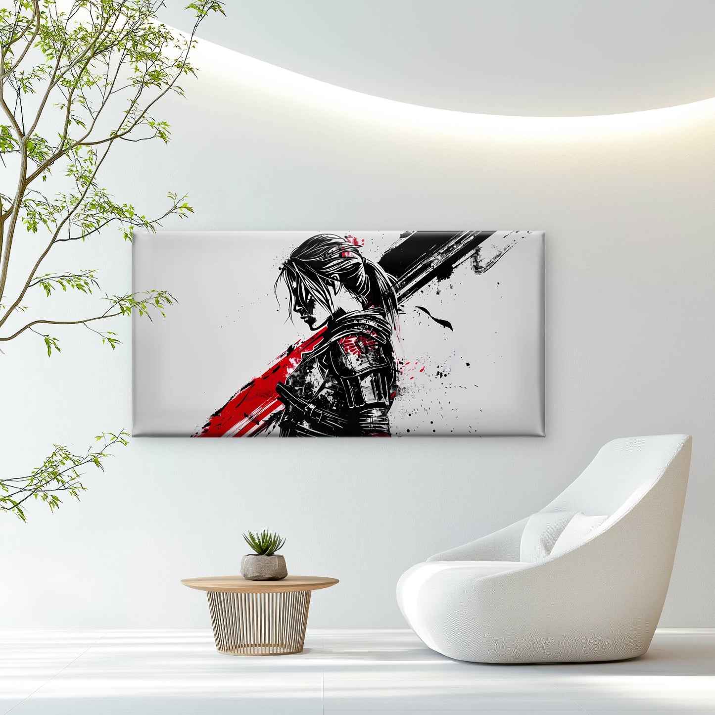 Crimson Blade Shadow Spirit Wall Art Canvas Office Home Room Framed 120x60cm