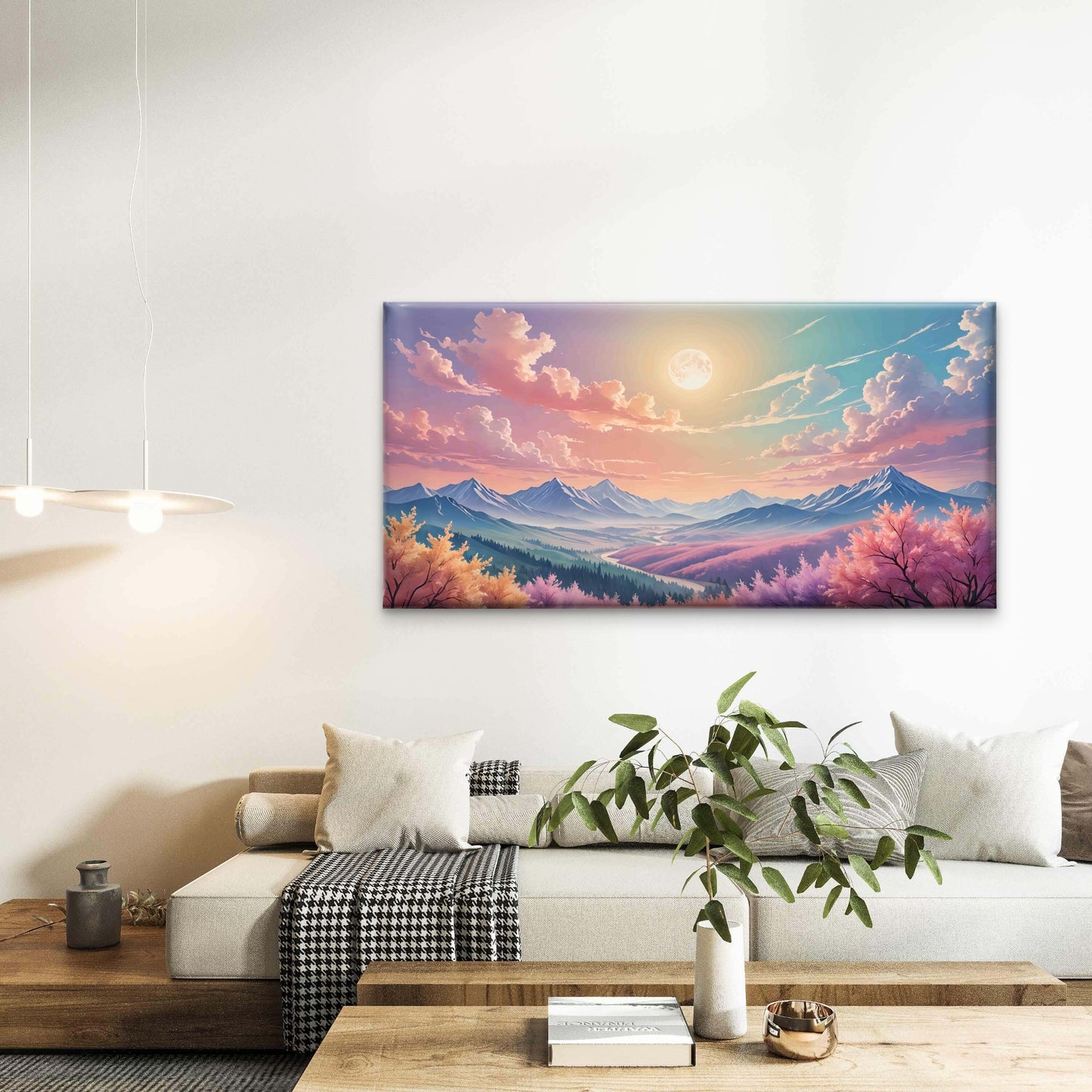 Vibrant Anime Landscape Mountains Wall Art Canvas Office Home Room Framed 120x60cm - Bella Home Decor