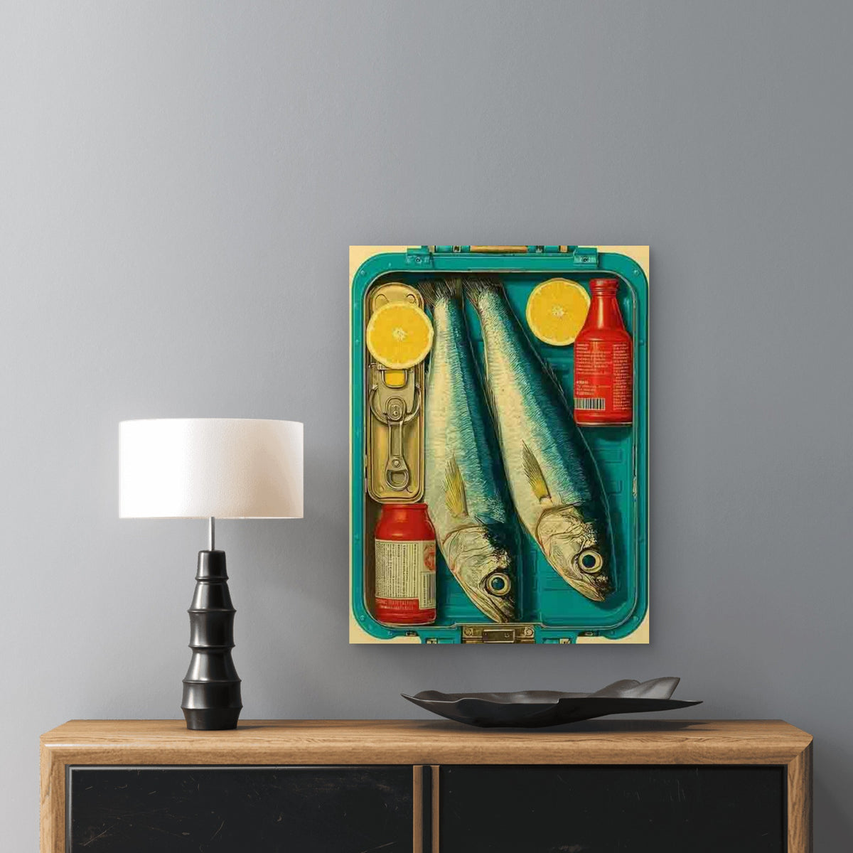 Tinned Sardines Navy Blue Vintage Style Metal Print Ready to Hang