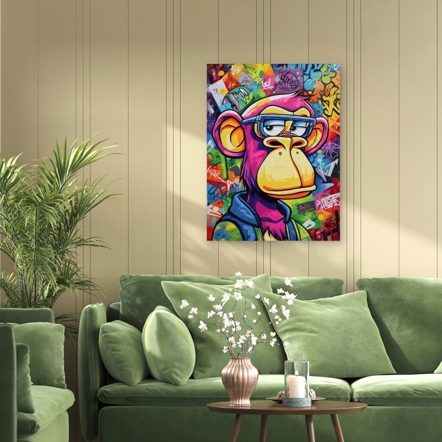 Colorful Monkey Graffiti 40x60cm Metal Print Ready to Hang