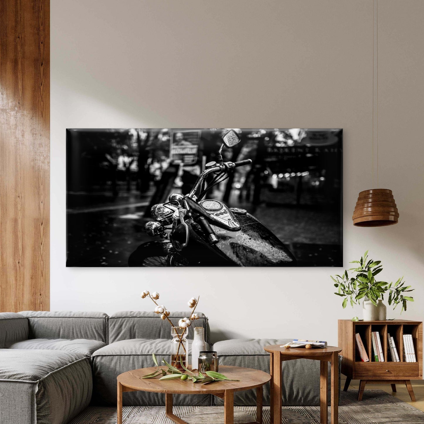 Black And White Motorcycle View Wall Art Canvas Office Home Room Framed 120x60cm