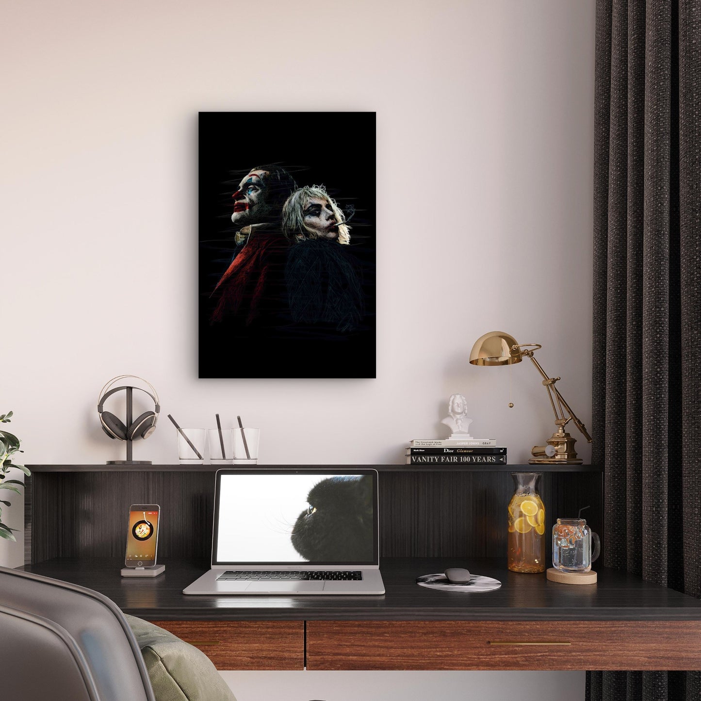 Moody Gritty Smudged Clown Sketch 40x60cm Metal Print Ready to Hang