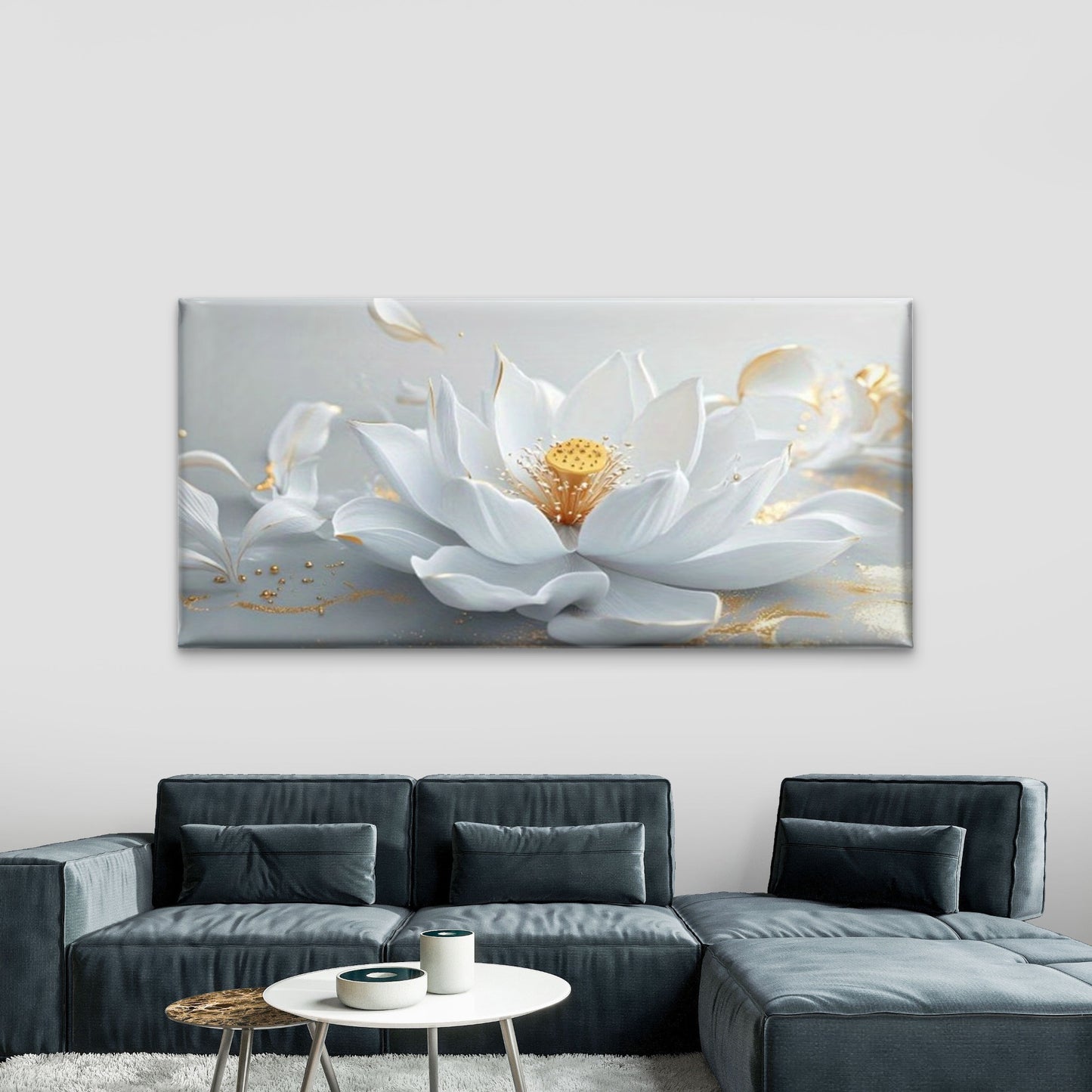 White for Lotus Flower Wall Art Canvas Office Home Room Framed 120x60cm
