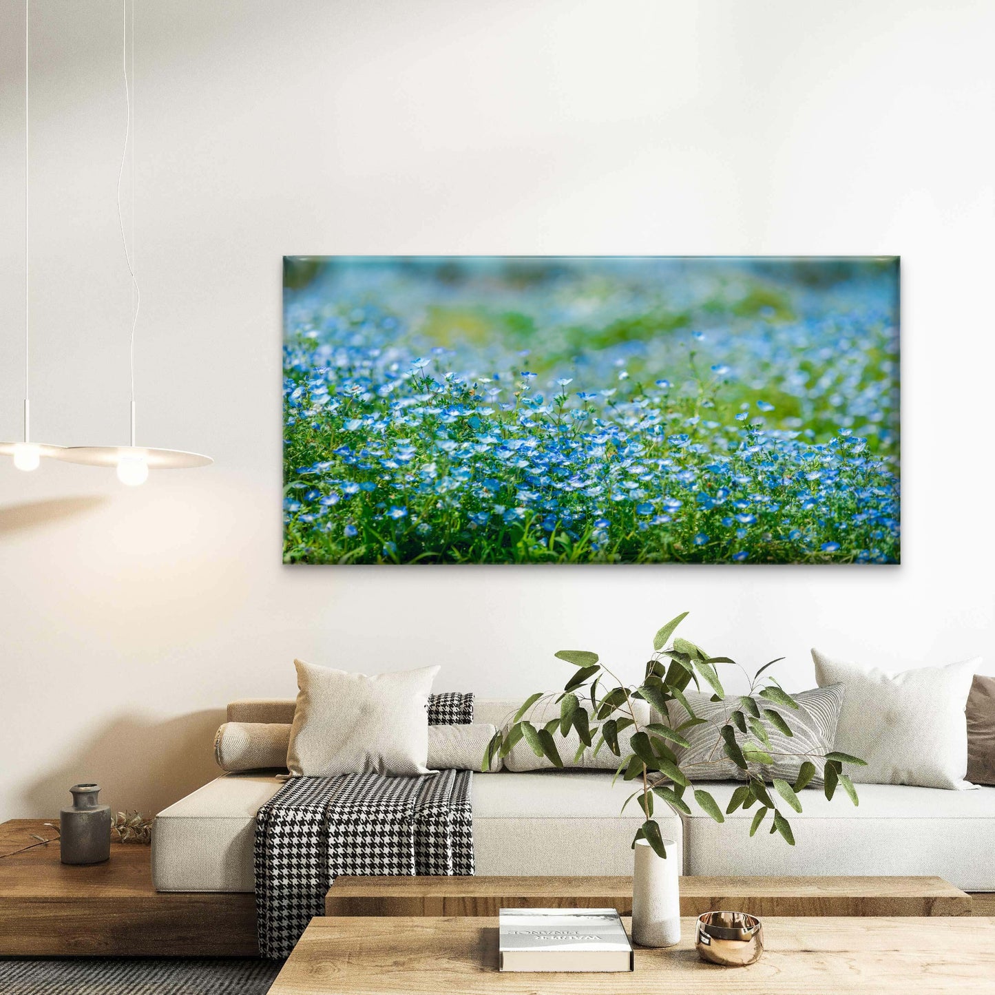 Field Of Baby Blue Eyes Wall Art Canvas Office Home Room Framed 120x60cm