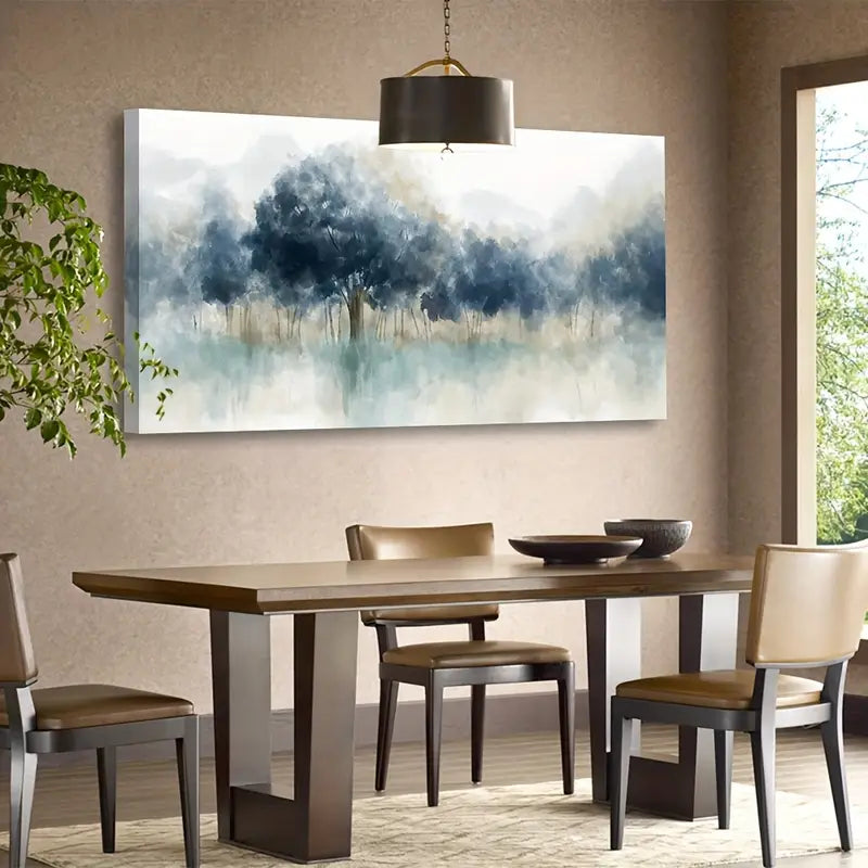 Modern Abstract Blue Forest Serene Nature Wall Art canvas office home room framed 120x60cm - Bella Home Decor