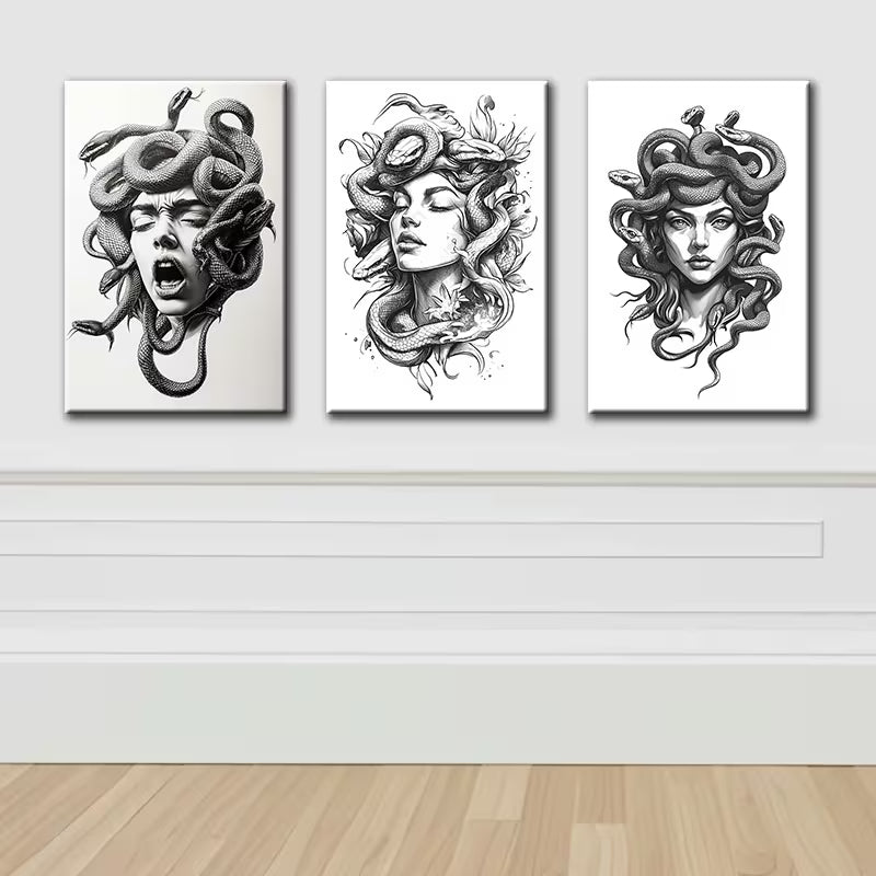 3pcs Medusa Head Mythical Gorgon Portraits Wall Art Set Canvas Framed 40x60cm - High Quality Print 100 % Australian Made Wall Canvas Ready to Hang