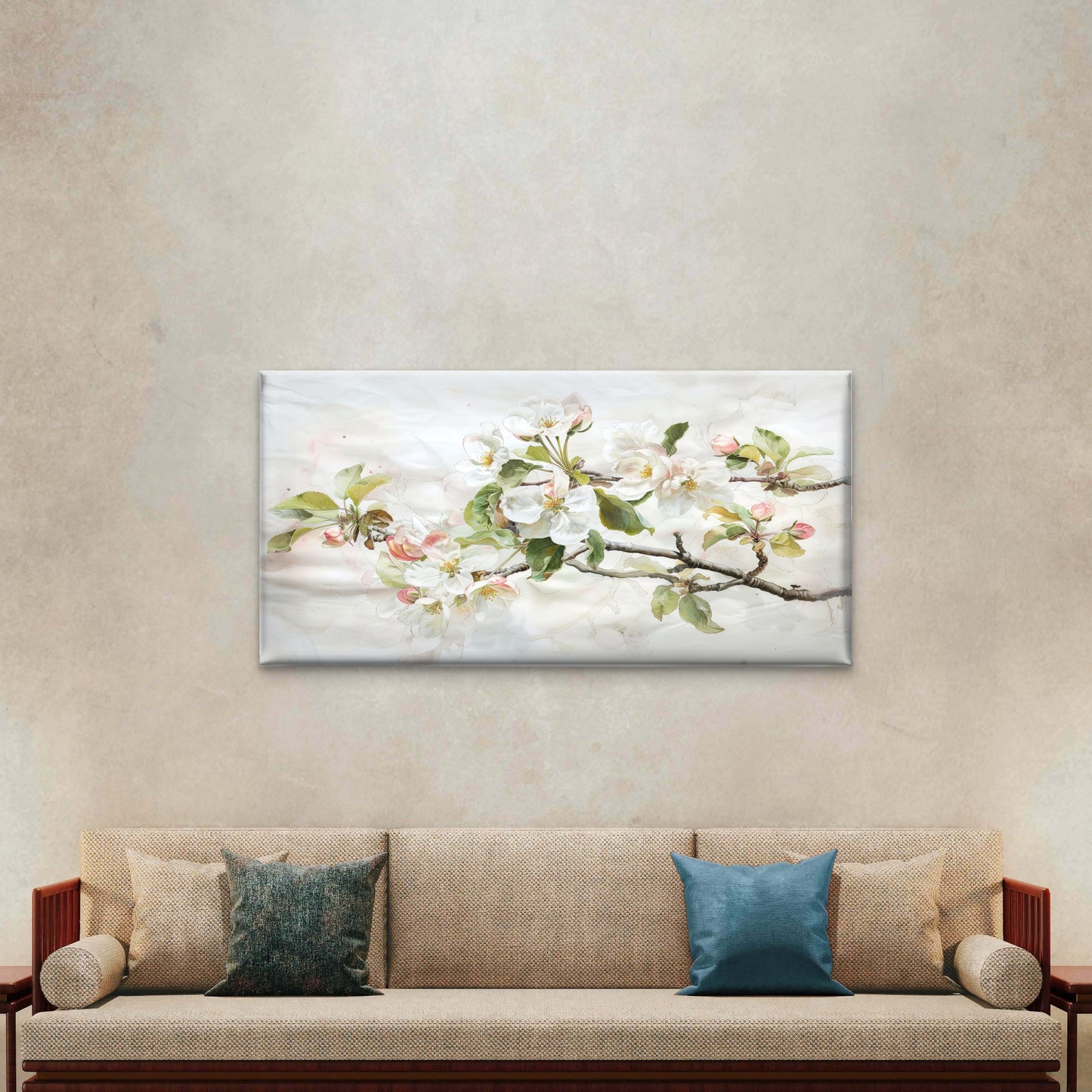 White Apple Blossom Flower Wall Art Canvas Office Home Room Framed 120x60cm