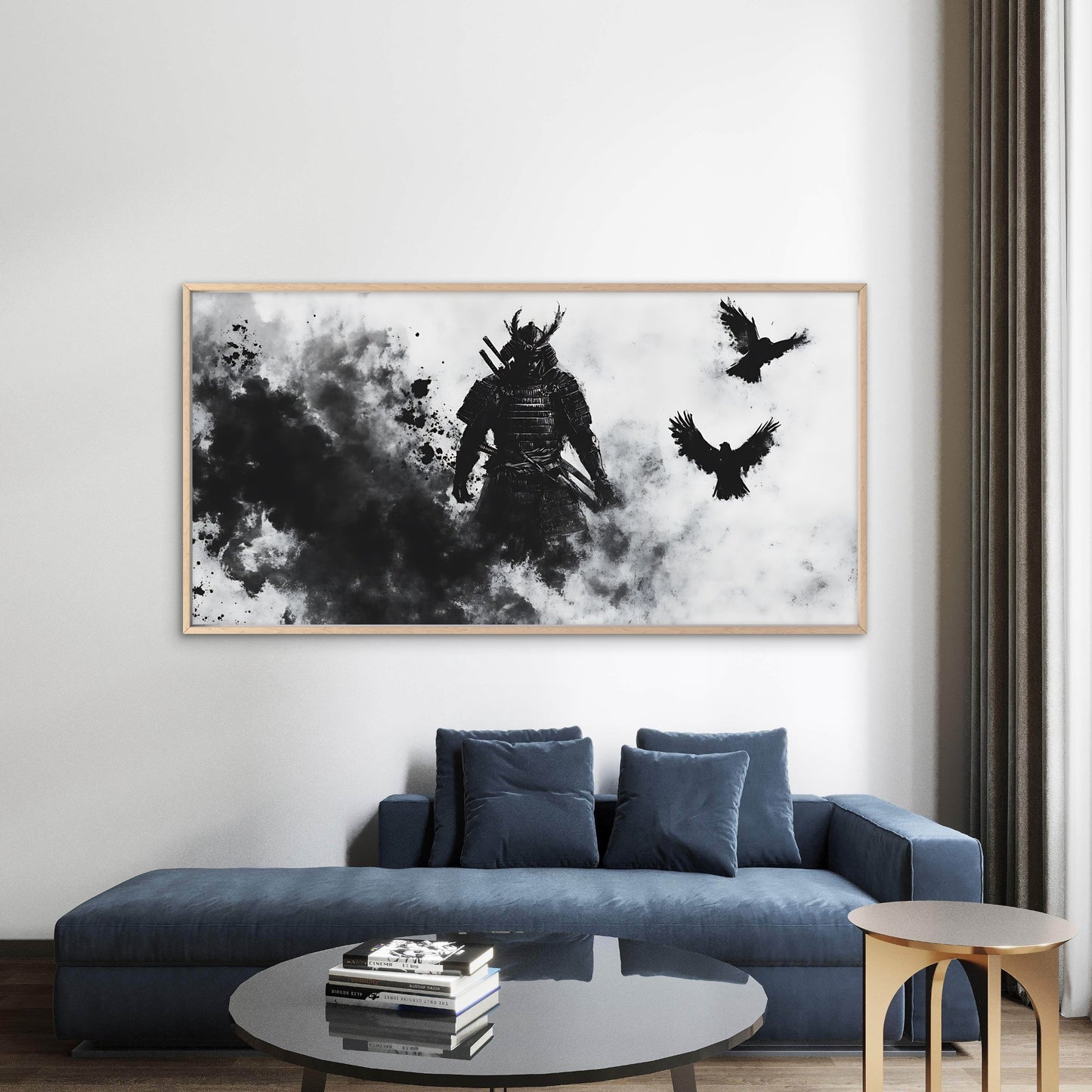 Warrior's Soul And Black Birds Wall Art Canvas Office Home Room Framed 120x60cm