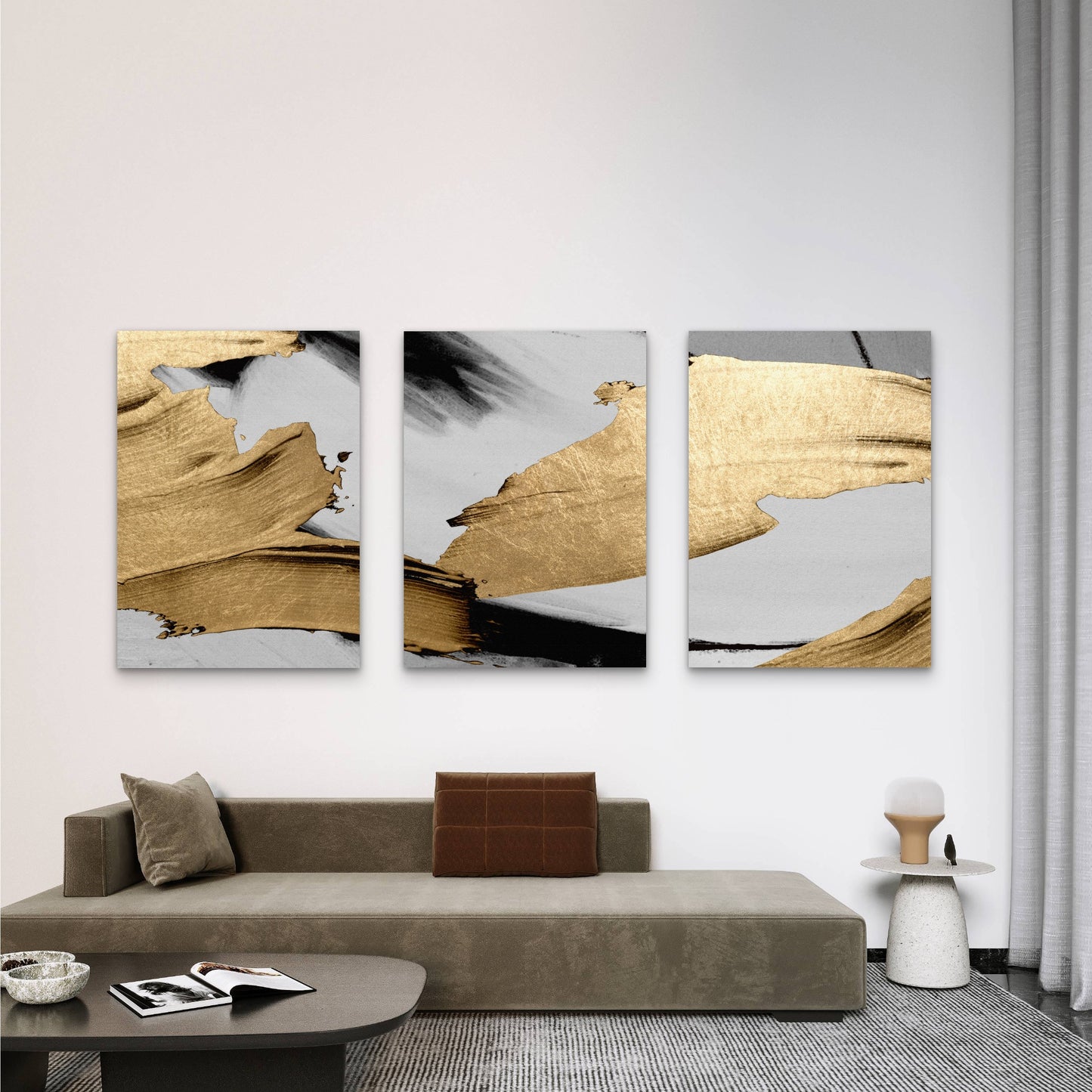 3pcs Gold Leaf Abstract Fluid Painting Wall Art Set Canvas Framed 40x60cm - High Quality Print 100% Australian Made Wall Canvas Ready to Hang
