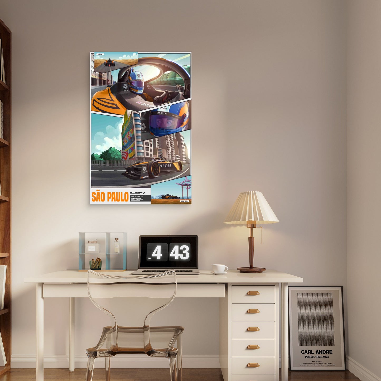Comic Book Race Car São Paulo Grand Prix 40x60cm Metal Print Ready to Hang