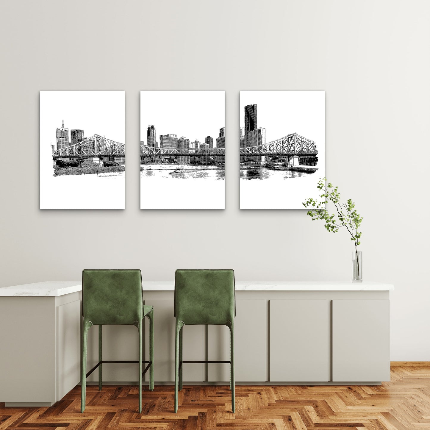 3pcs The Sketch Of Brisbane City Metal Print Ready to Hang Art