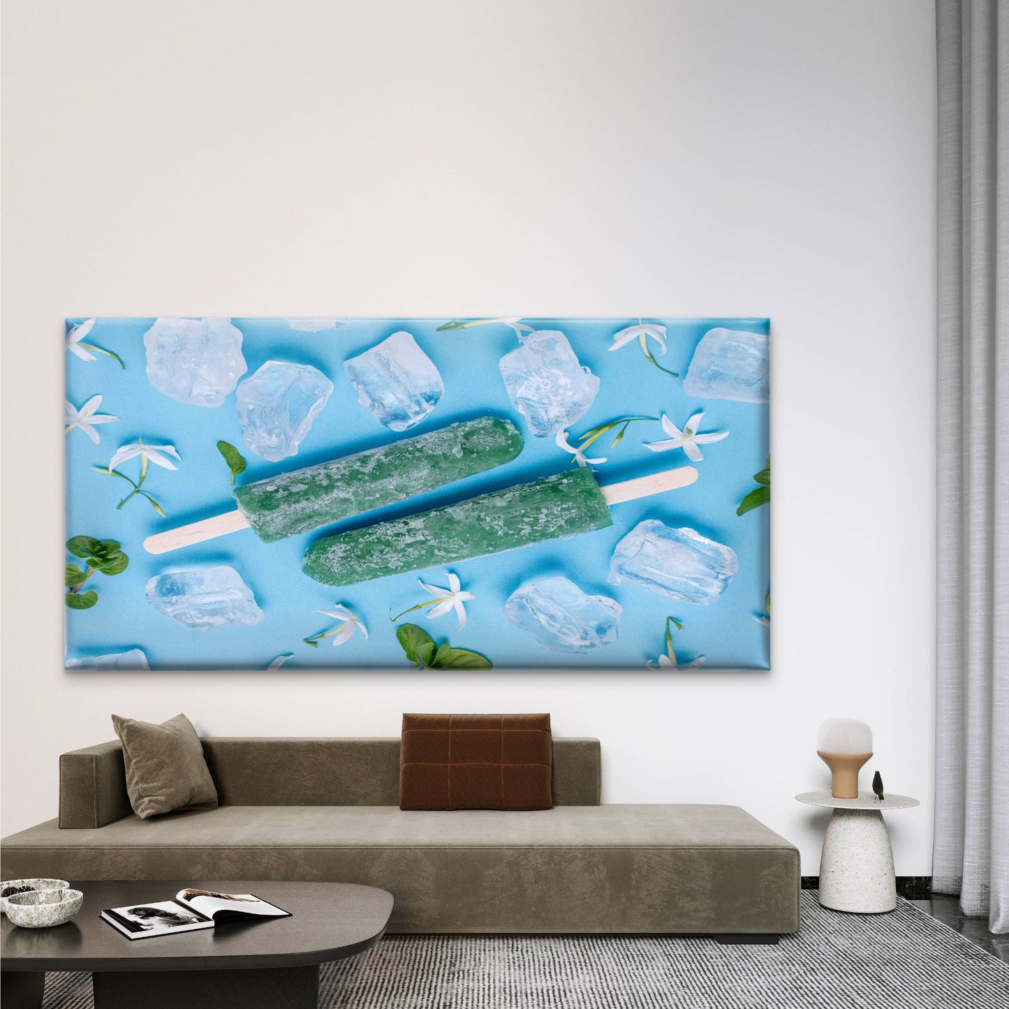 Ice Cubes, Mint Leaves, Wall Art Canvas Office Home Room Framed 120x60cm