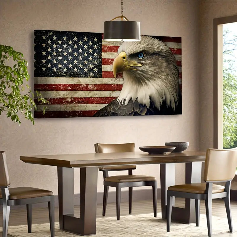 Vintage American Flag Majestic Eagle Design Wall Art canvas office home room framed 120x60cm - Bella Home Decor