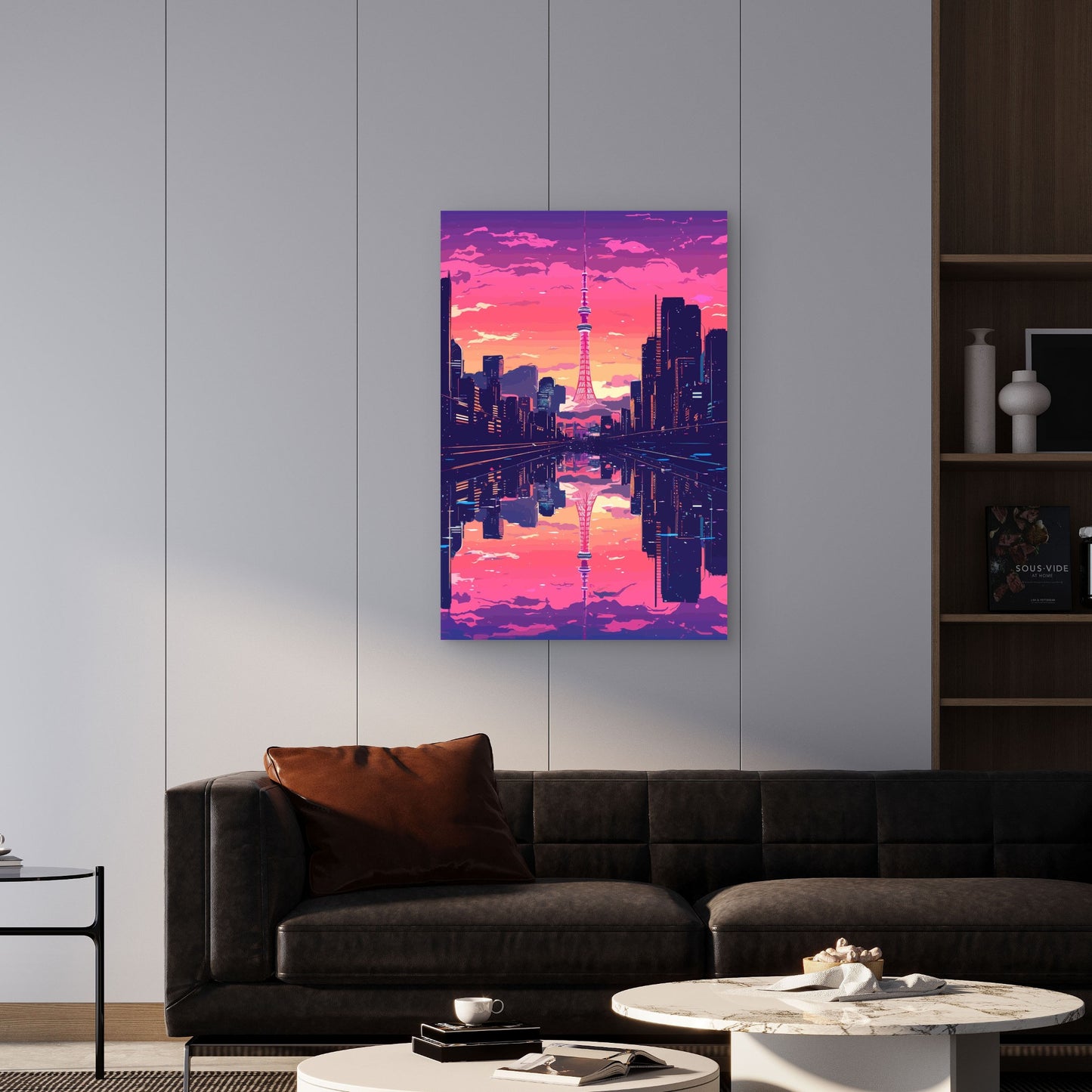 Synthwave Reflection of the Modern Metropolis 40x60cm Metal Print Ready to Hang