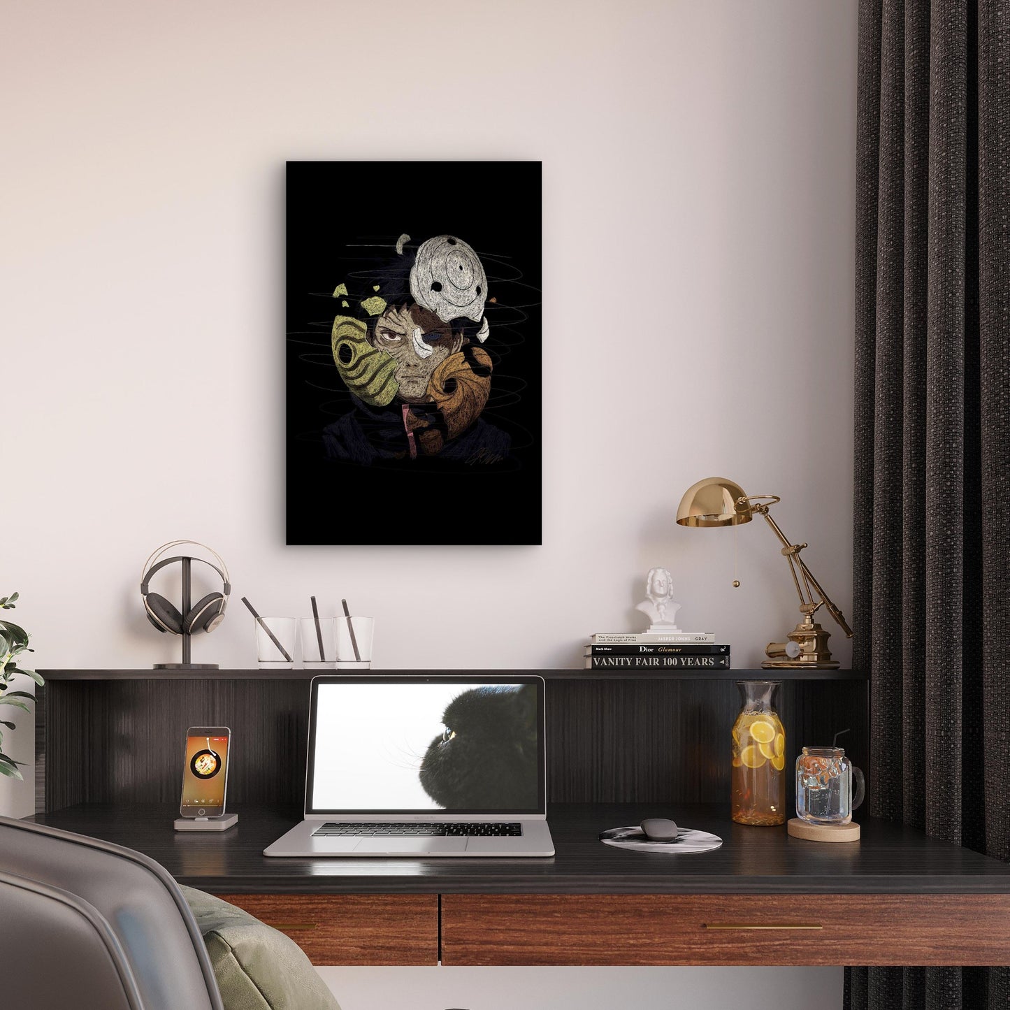 Abstract Shattered Mask Line Art 40x60cm Metal Print Ready to Hang