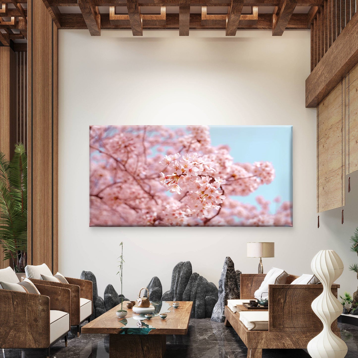 Sakura Against Blue Sky Wall Art Canvas Office Home Room Framed 120x60cm - Bella Home Decor