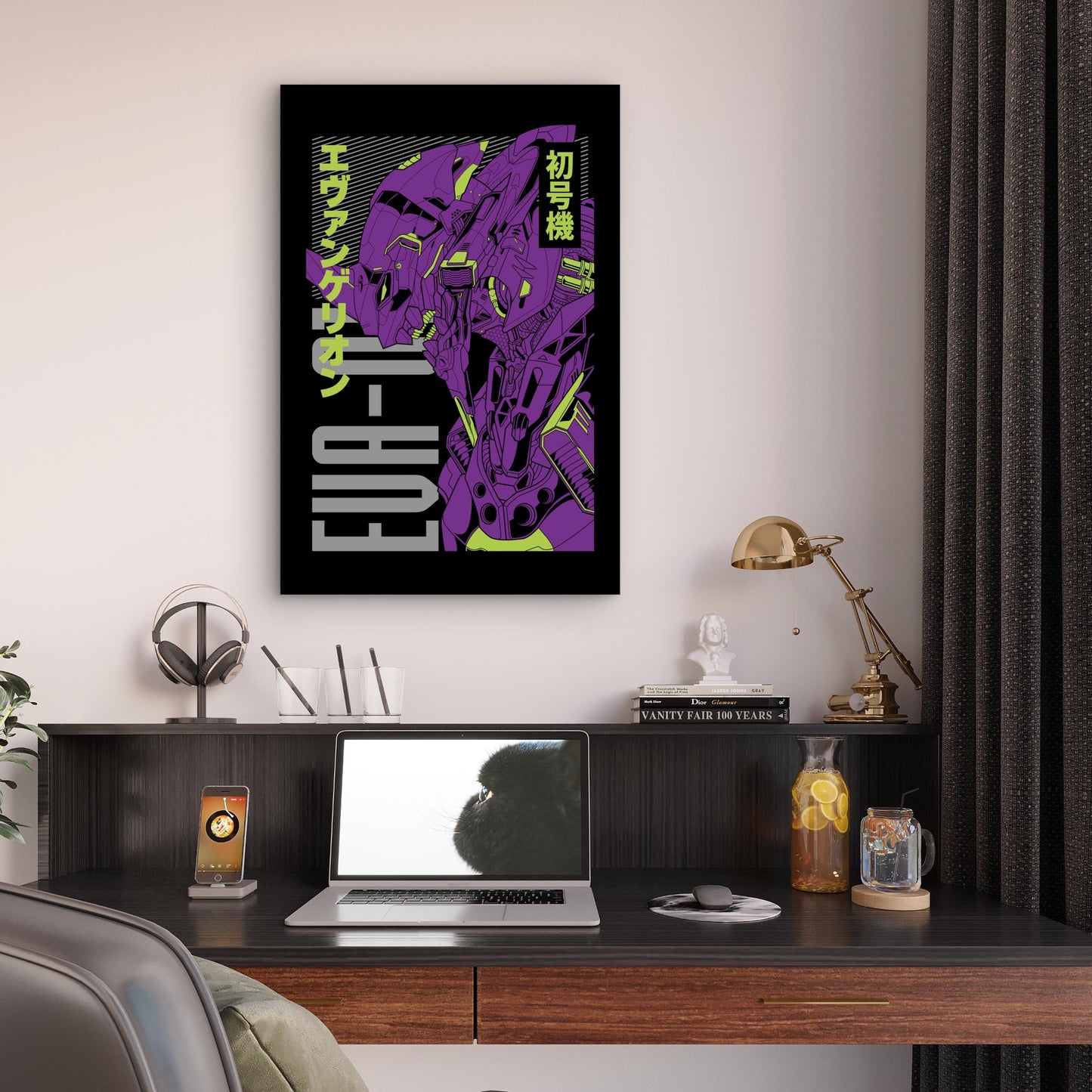 Neon Purple & Lime Cyberpunk Mecha Unit 40x60cm Metal Print Ready to Hang