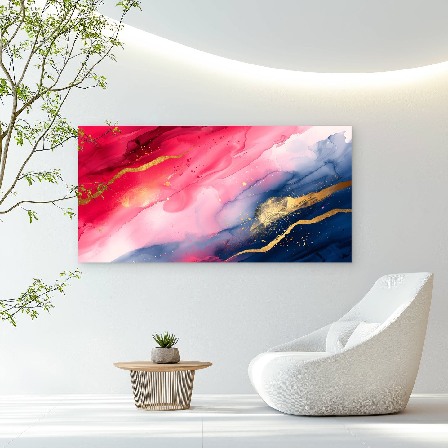 Crimson Gold Marble Abstract Wall Art Canvas Office Home Room Framed 120x60cm - Bella Home Decor