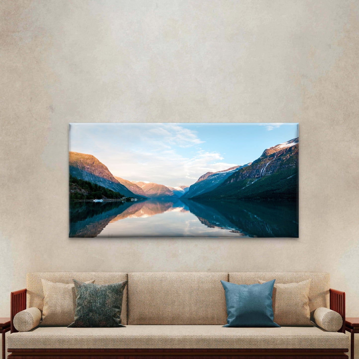 Norwegian Fjord Reflection Wall Art Canvas Office Home Room Framed 120x60cm