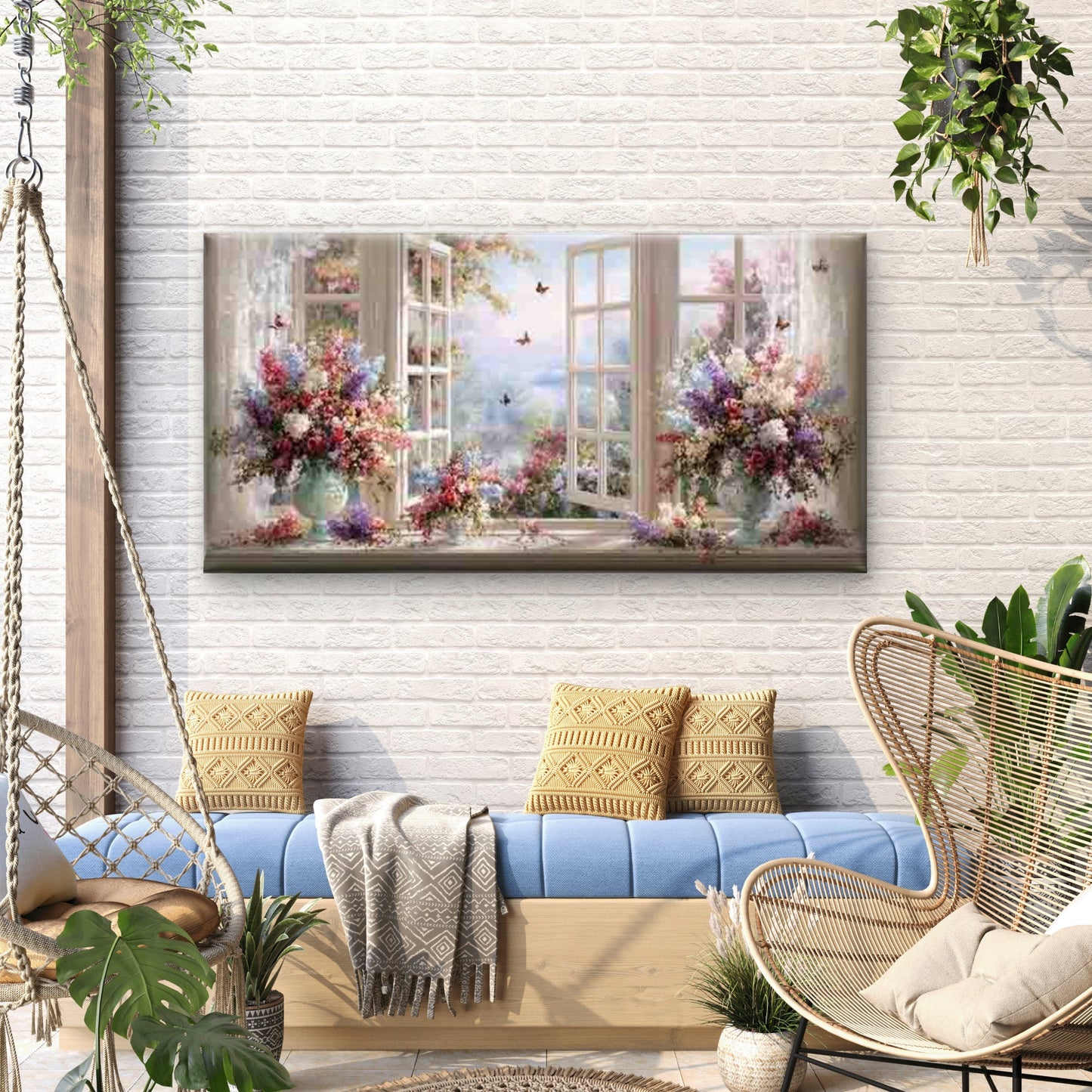 Flowers on a Windowsill Wall Art Canvas Office Home Room Framed 120x60cm