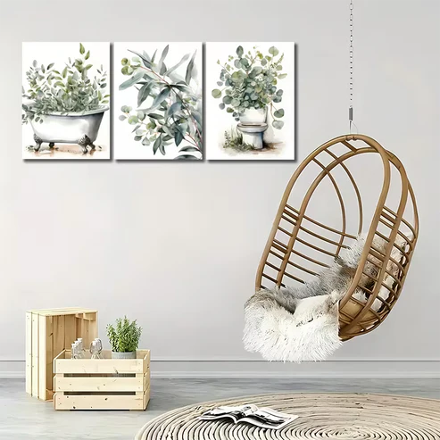 3pcs Plant Bathroom Eucalyptus Art Wall Art Set Canvas Framed 50x70cm - High Quality Print 100% Australian Made Wall Canvas Ready to Hang