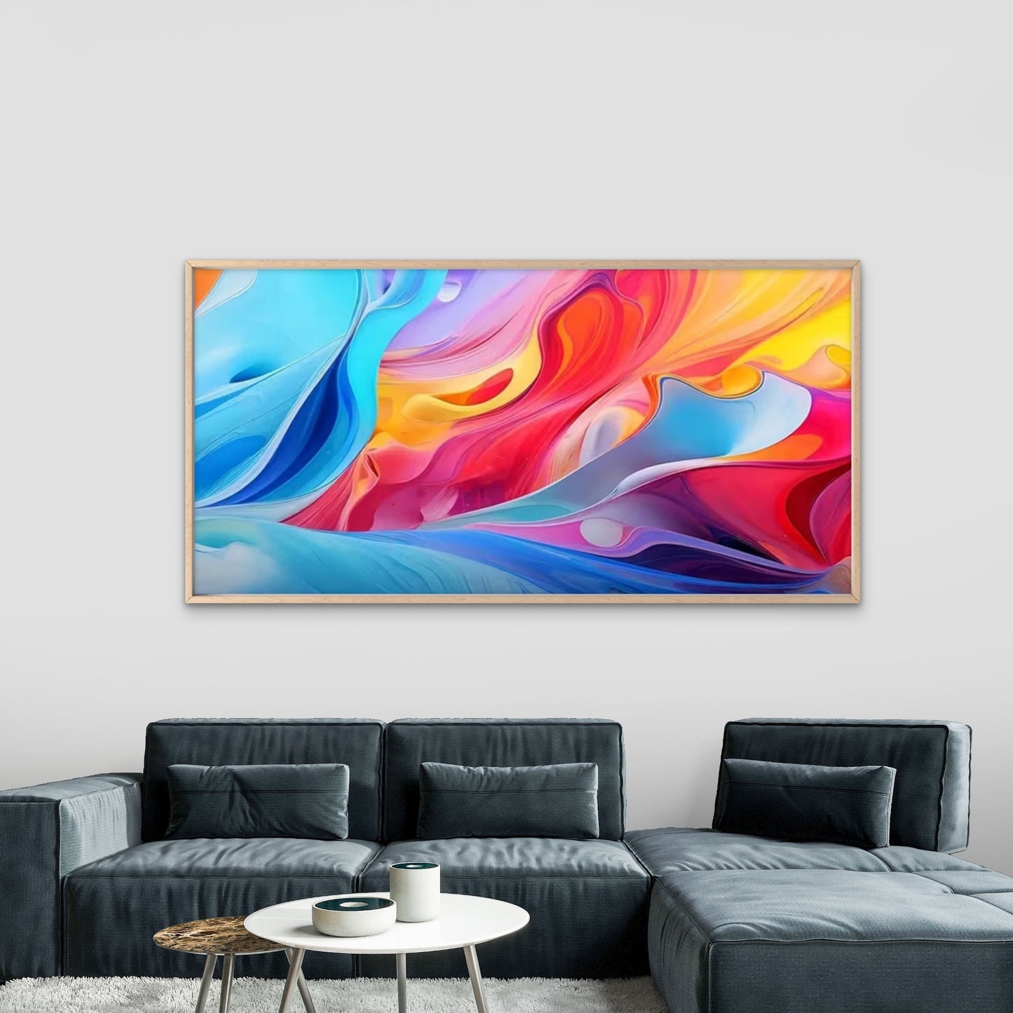 Colorful Abstract Flowing Waves Wall Art Canvas Office Home Room Framed 120x60cm