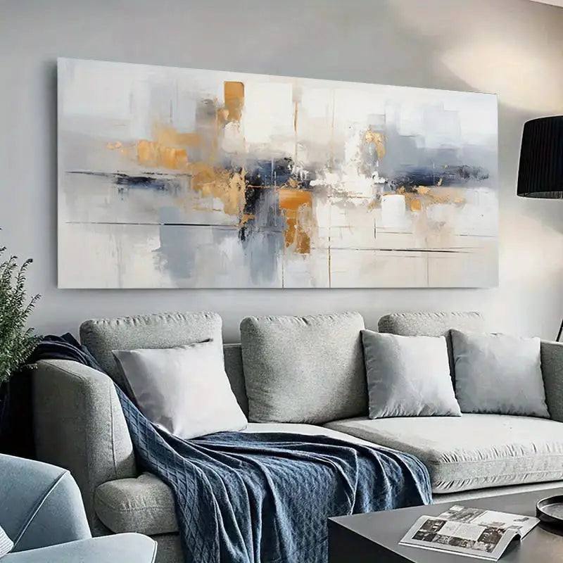 Abstract Black Silver wall canvas office home room framed 120x60cm - Bella Home Decor