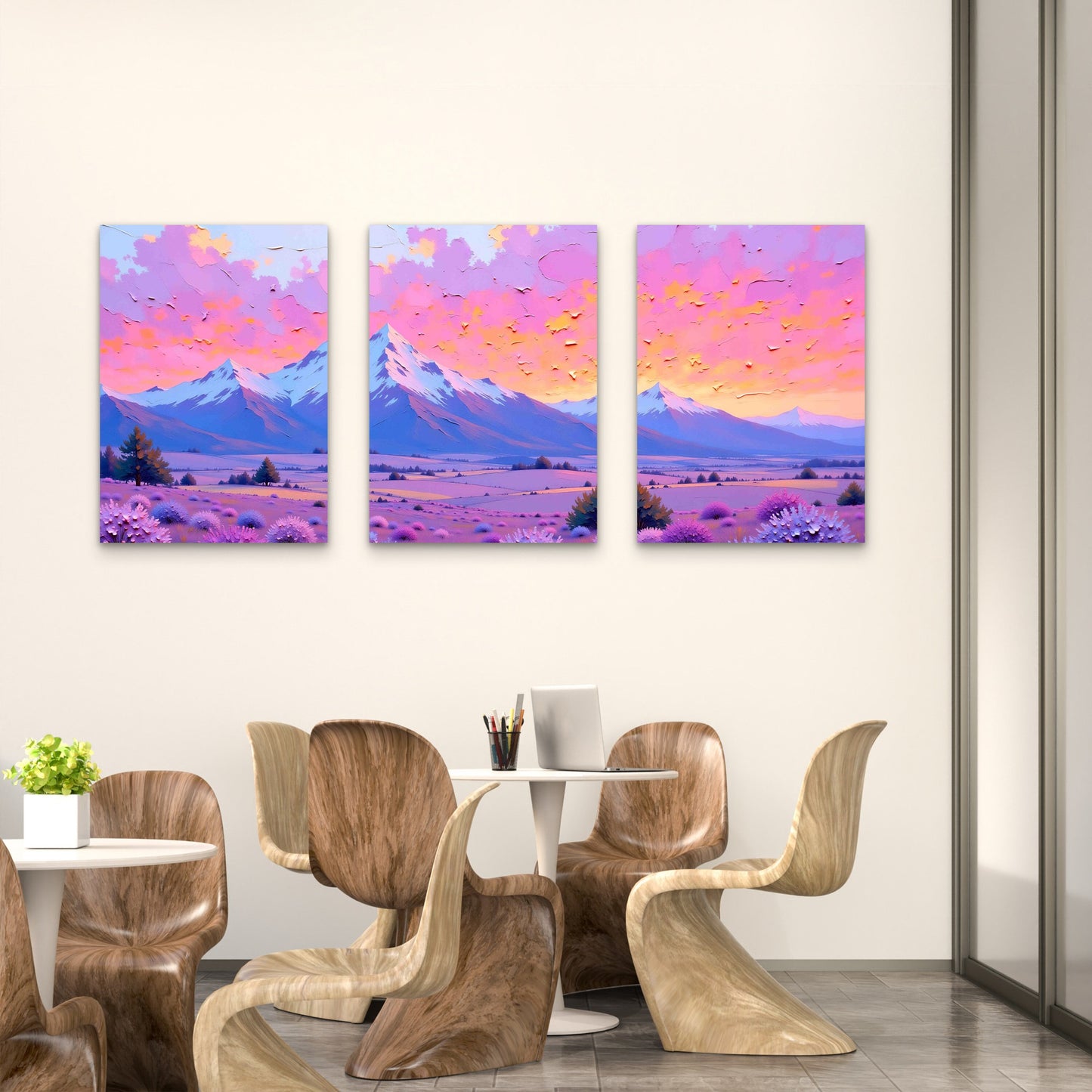 3pcs Soft Landscape Illustration Metal Print Ready to Hang Art