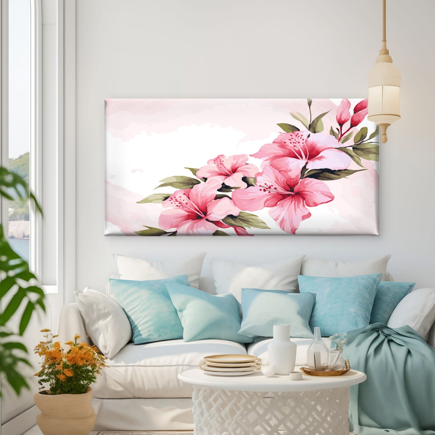 Beautiful Pink Hibiscus Flowers Wall Art Canvas Office Home Room Framed 120x60cm