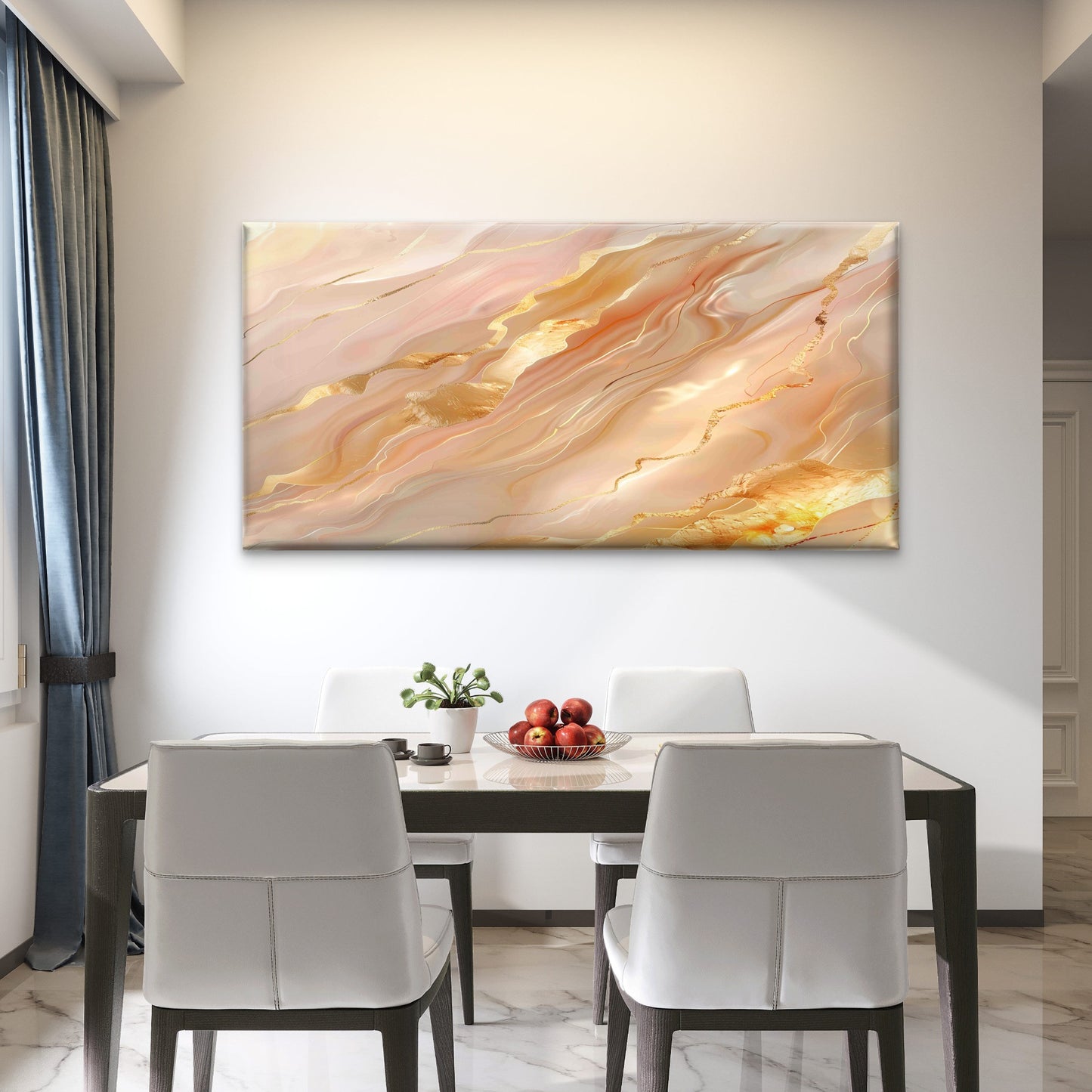 Opulent Peach Geode Wall Art Canvas Office Home Room Framed 120x60cm