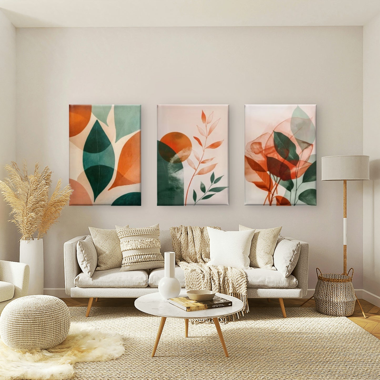 3pcs Abstract Terracotta Sage Green Botanical Boho Mid Century Wall Art Set Canvas Framed 50x70cm - High Quality Print 100% Australian Made Wall Canvas Ready to Hang