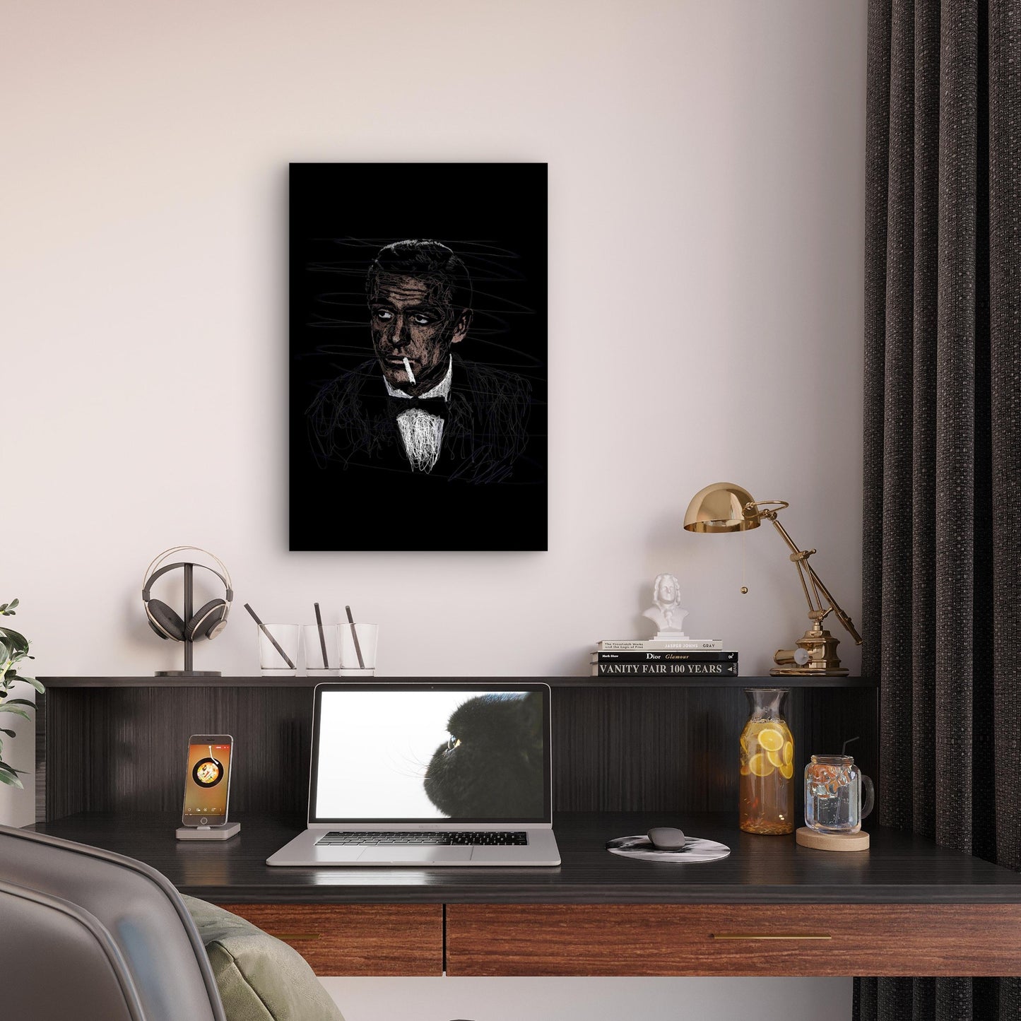 Retro Tuxedo Scribble Sketch Graphic 40x60cm Metal Print Ready to Hang